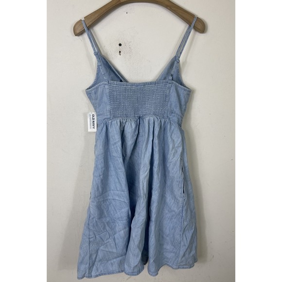 Old Navy Chambray Fit and Flare Knotted Cutout Cami Mini Dress Size XS $35 NWT - Picture 4 of 6